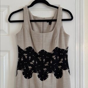 Ann Taylor Beige Midi Dress with Black Lace Waist